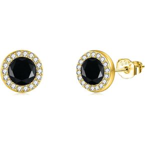 925 Sterling Silver Round Black Onyx Stud Earrings Cubic Zirconia CZ Jewelry for Men Women