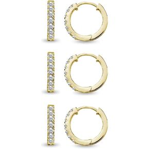 Sterling Silver Tiny Small 15mm Prong-set Cubic Zirconia Round Huggie Hoop Earrings for Men Women Teen Girls