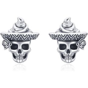 Skull Earrings Sterling Silver Skull Flower Studs Earrings Skull Crown Skull Earrings with Cz Skull Jewelry Gifts for Fathers Day Men Women Graduation Back to School Gift