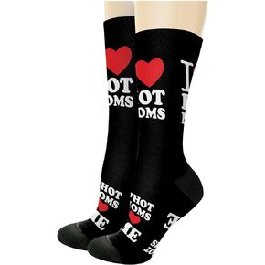 ThisWear I Heart Hot Moms And Hot Moms Love Me Novelty Crew Socks