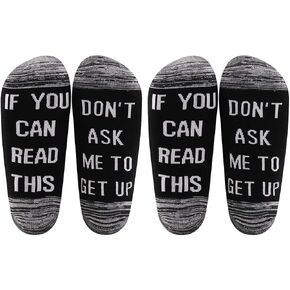 LEVLO If You Can Read This Don't Ask Me To Get Up Father's Day Gift Funny Mens Cotton Elastic Unisex Socks