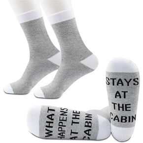 JXGZSO 2 Pairs Camper Socks Outdoor Lover Gift Idea What Happens At The Cabin Stays At Cabin Socks Adventurer Gift