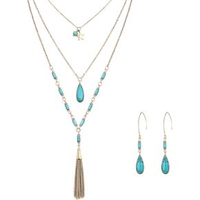 FANZE Bohemian Jewelry for Women, Turquoise Necklace for women, Layered Necklaces Dangle Earrings Turquoise Jewelry Set