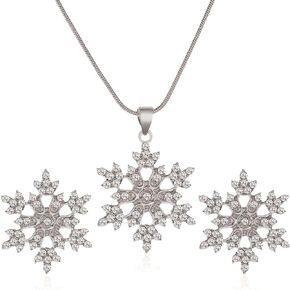 Snowflake Necklace Earrings Jewelry Set for Women Pendant Necklace Stud Earrings Set Birthday Valentine Anniversary Mother's Day Christmas Jewelry Gifts
