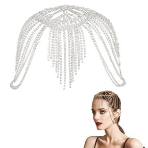 AHANDMAKER Rhinestone Flapper Headpiece Cap, Vintage Rhinestone Flapper Headpiece Accessories for Women, Women's Crystal Hairband Head Chain Hairband for Wedding Mardi Gras Halloween Party, Golden