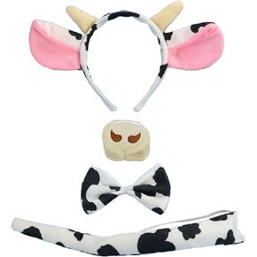 4 Pcs Halloween Milk Cow Headband Nose Bow Tie Tail Cow Ears Horns Hair Hoops Bowtie Animal Cow Headpiece Hairband Hair Bands Women Christmas Party Decoration Cosplay Costume Cute Hair Accessories