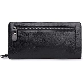 Women Zipper Wallets with Wristlet Large Capacity Long Wallet Clutch Checkbook Purse Wallet Oil Wax PU Leather Ladies Wallets (Brown)
