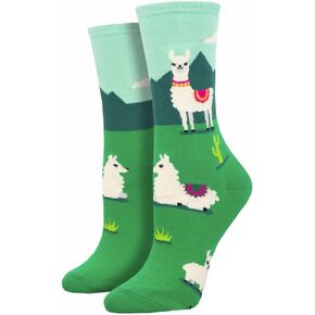 Socksmith Women's Crew Yo Llama Socks, Mint Green, 5-10.5