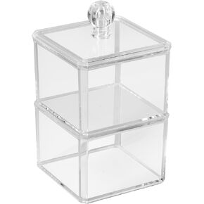 AMG Bath Collections 2-Tier Acrylic Storage Organizer Stackable Countertop Cotton Ball Holder, Jewelry and Cosmetic Storage Clear Compact Design Organizer Storage Pantry Organization