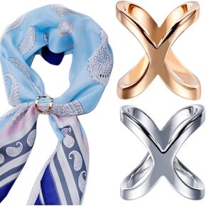 2PCS X Shaped Scarf Buckle Women Lady Girls Simple Fashion Scarf Ring Buckle Silk Scarf Clip Ring Scarves Buckle Holder(Gold+Silver)