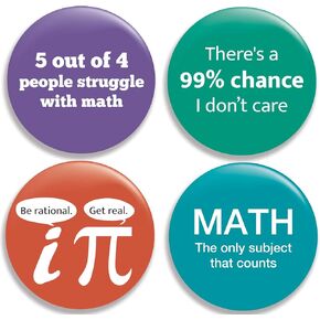 Funny Math Pinback Buttons/Pins (2.25 inches) Set of 4
