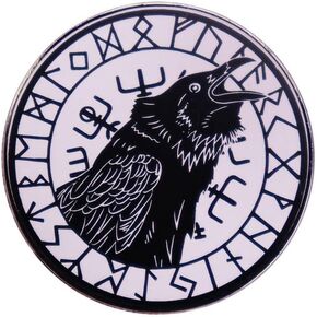 Vegvisir Compass Crow Rune Symbol Norse Viking God Odin 1.2" Lapel Enamel Pin