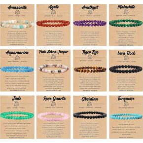 SROBENZ 12 PCS 6mm Semi-Precious Gemstone Beaded Bracelets Natural Crystal Bracelets for Women Men, Round Gemstones Stretch Bracelet, Yoga Bracelets Jewelry Gifts