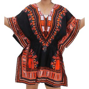 RaanPahMuang Dashiki Colorful Shirt for Women Short Sleeve Elastic Waist V-Neck