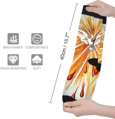 Peace Dove Fire of Love of the Holy Spirit Print Crew Socks for Men Women, Novelty Warm Custom Cartoon Elite Tube Socks Peace Dove the Fire of Love of the Holy Spirit in Saudi Arabia