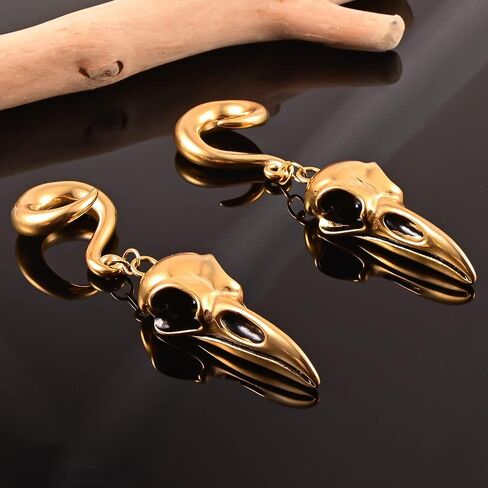 قطعتان من مقاييس الأذن، شماعات أذن على شكل جمجمة الطيور لا تسبب الحساسية، خطاف أوزان 316 من الفولاذ المقاوم للصدأ، سدادات أنفاق ممتدة، مجوهرات ثقب الجسم لهدايا الحفلات اليومية in Kuwait