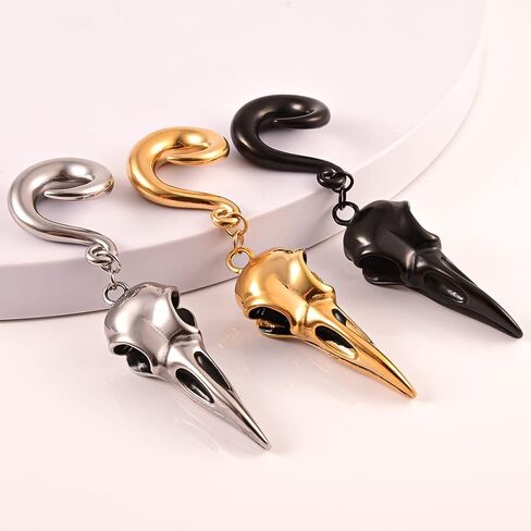 قطعتان من مقاييس الأذن، شماعات أذن على شكل جمجمة الطيور لا تسبب الحساسية، خطاف أوزان 316 من الفولاذ المقاوم للصدأ، سدادات أنفاق ممتدة، مجوهرات ثقب الجسم لهدايا الحفلات اليومية in Kuwait