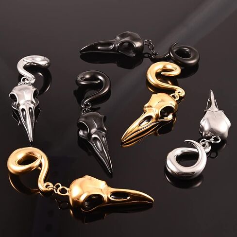 قطعتان من مقاييس الأذن، شماعات أذن على شكل جمجمة الطيور لا تسبب الحساسية، خطاف أوزان 316 من الفولاذ المقاوم للصدأ، سدادات أنفاق ممتدة، مجوهرات ثقب الجسم لهدايا الحفلات اليومية in Kuwait