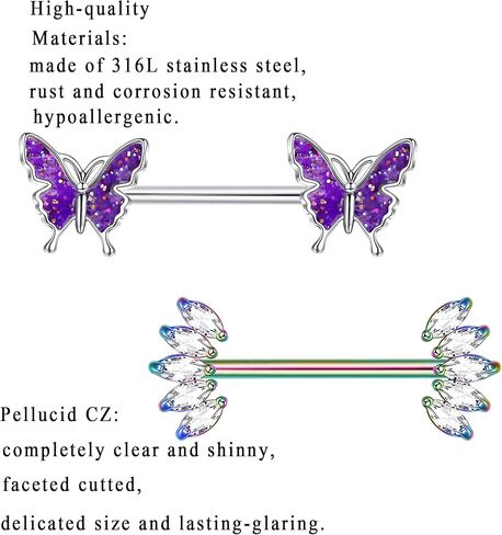 JeryWe 6 أزواج 14G الفولاذ المقاوم للصدأ حلقات الحلمة اللسان الدائري هيئة ثقب المجوهرات الحديد تشيكوسلوفاكيا القلب فراشة حلقات الحلمة للنساء الفتيات in Kuwait