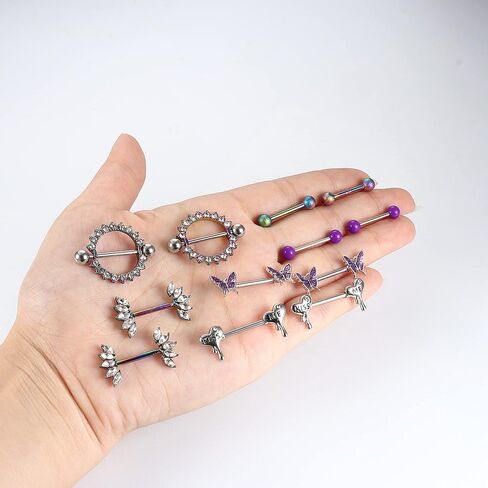 JeryWe 6 أزواج 14G الفولاذ المقاوم للصدأ حلقات الحلمة اللسان الدائري هيئة ثقب المجوهرات الحديد تشيكوسلوفاكيا القلب فراشة حلقات الحلمة للنساء الفتيات in Kuwait