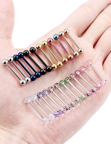 Prjndjw 14G Surgical Steel Tongue Rings Glow in The Dark Tongue Nipple Rings Glitter Tongue Ring Steel Ball Body Piercing Jewelry for Women Men 24Pcs 16MM in Saudi Arabia