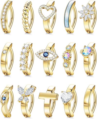 NICEIGHT 15Pcs 14G Surgical Steel Clicker Belly Button Rings for Women Girls Reverse Navel Rings Cute Simple CZ Butterfly Evil Eye Heart Belly Piercing Jewelry in Kuwait