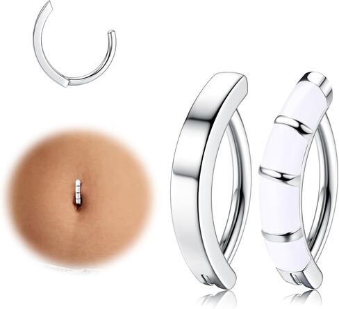 FIASASO 2 قطعة 14 جرام حلقة زر البطن للنساء المراهقات لطيف من الفولاذ الجراحي صغير أوبال تشيكوسلوفاكيا هوب حلقة البطن بسيطة زر البطن ثقب عكس حلقات السرة مجوهرات الجسم الحدائد ثقب البطن in Kuwait