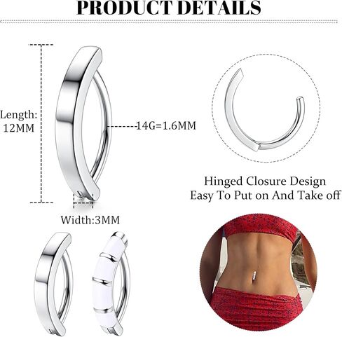 FIASASO 2 قطعة 14 جرام حلقة زر البطن للنساء المراهقات لطيف من الفولاذ الجراحي صغير أوبال تشيكوسلوفاكيا هوب حلقة البطن بسيطة زر البطن ثقب عكس حلقات السرة مجوهرات الجسم الحدائد ثقب البطن in Kuwait