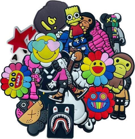 22 pack Hype Beast Shoe Charms for Bubble Slide Teen Boys Girls, Desinger Cool Murakami Shoe Charms for Croc Men Women, Sandals Wristband Bracelets. in Saudi Arabia
