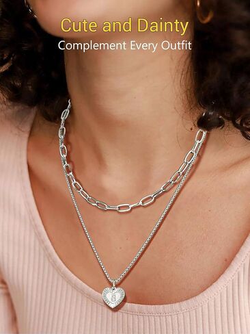 PROSTEEL Trendy Paperclip Chain Initial Heart Layered Necklace for Women, A-Z Available Black/Gold Plated Stainless Steel, 14"/20", Come Gift Box in Kuwait