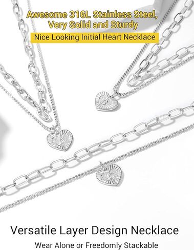 PROSTEEL Trendy Paperclip Chain Initial Heart Layered Necklace for Women, A-Z Available Black/Gold Plated Stainless Steel, 14"/20", Come Gift Box in Kuwait