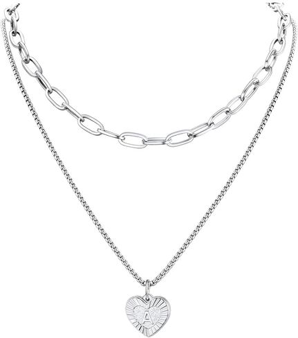 PROSTEEL Trendy Paperclip Chain Initial Heart Layered Necklace for Women, A-Z Available Black/Gold Plated Stainless Steel, 14"/20", Come Gift Box in Kuwait