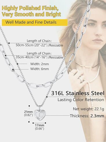 PROSTEEL Trendy Paperclip Chain Initial Heart Layered Necklace for Women, A-Z Available Black/Gold Plated Stainless Steel, 14"/20", Come Gift Box in Kuwait