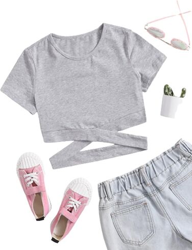 تيشيرتات Romwe للفتيات ذات أكمام قصيرة متقاطعة وجذابة ذات أكمام قصيرة in Kuwait