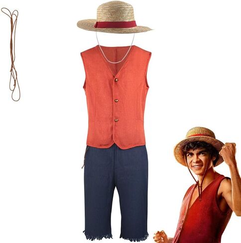 2023 Movie Costumes Halloween Luffy Cosplay Costume Monkey D Luffy Classic Costume with Straw Hat in Saudi Arabia
