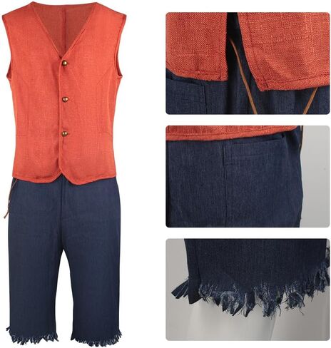 2023 Movie Costumes Halloween Luffy Cosplay Costume Monkey D Luffy Classic Costume with Straw Hat in Saudi Arabia