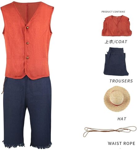 2023 Movie Costumes Halloween Luffy Cosplay Costume Monkey D Luffy Classic Costume with Straw Hat in Saudi Arabia