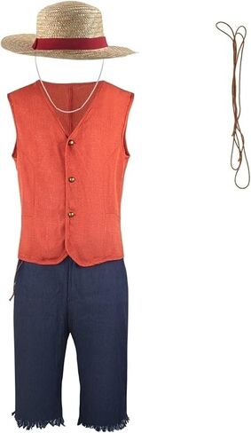 2023 Movie Costumes Halloween Luffy Cosplay Costume Monkey D Luffy Classic Costume with Straw Hat in Saudi Arabia