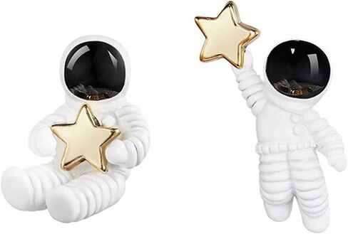 coadipress 3D Astronaut Star Stud Earrings for Women Teen Girls Cute Funny Creative Cartoon Gold Plated White Spaceman Irregular Asymmetric Earrings Jewelry in Saudi Arabia