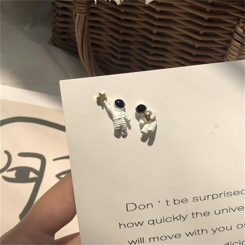 coadipress 3D Astronaut Star Stud Earrings for Women Teen Girls Cute Funny Creative Cartoon Gold Plated White Spaceman Irregular Asymmetric Earrings Jewelry in Saudi Arabia