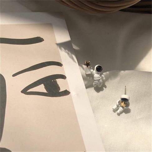 coadipress 3D Astronaut Star Stud Earrings for Women Teen Girls Cute Funny Creative Cartoon Gold Plated White Spaceman Irregular Asymmetric Earrings Jewelry in Saudi Arabia