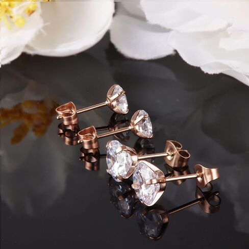 Sanfenly 5Pairs Stainless Steel Stud Earrings Set Hypoallergenic Round Cubic Zirconia CZ Earrings Studs for Women Men 3mm-8mm in Saudi Arabia
