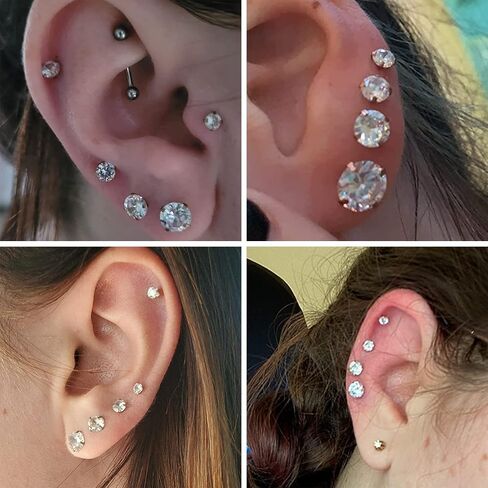 Sanfenly 5Pairs Stainless Steel Stud Earrings Set Hypoallergenic Round Cubic Zirconia CZ Earrings Studs for Women Men 3mm-8mm in Saudi Arabia