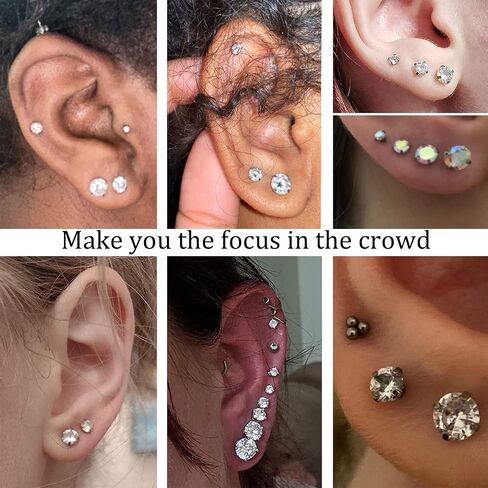 Sanfenly 5Pairs Stainless Steel Stud Earrings Set Hypoallergenic Round Cubic Zirconia CZ Earrings Studs for Women Men 3mm-8mm in Saudi Arabia