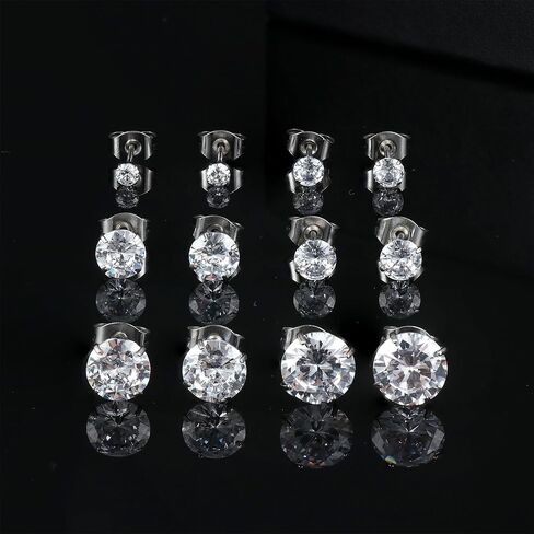 6 أزواج من أقراط التيتانيوم للنساء والرجال مكعبة الزركونيوم لا تسبب الحساسية مجموعة من الأقراط للأذنين الحساسة 3-8 مم in Kuwait