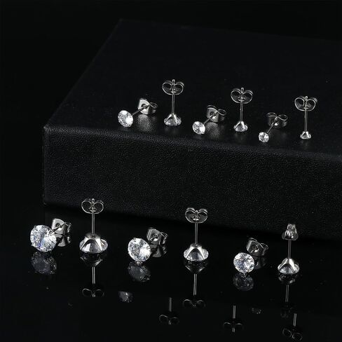 6 أزواج من أقراط التيتانيوم للنساء والرجال مكعبة الزركونيوم لا تسبب الحساسية مجموعة من الأقراط للأذنين الحساسة 3-8 مم in Kuwait