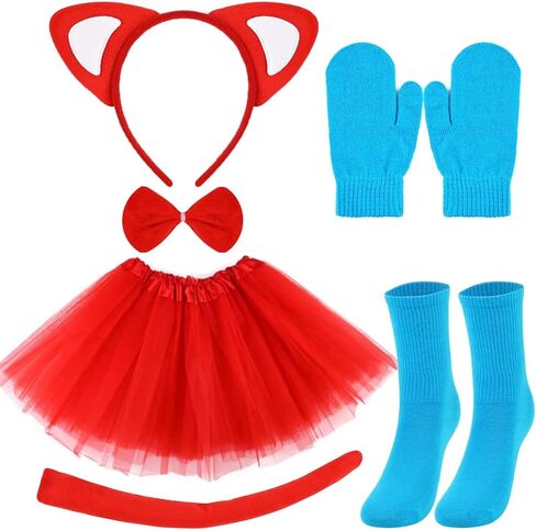Matiniy Socks Fox Costume Outfit Include Fox Headband Tutu Skirt Bow Tie Tail Blue Socks and Gloves for Girls World Book Day Dress Up in Saudi Arabia