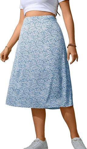 Floerns Women's Plus Size Floral Print Zipper A Line Skirts Casual High Waisted Midi Skirts in Saudi Arabia