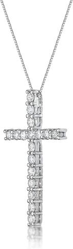 Lavari Jewelers 1/4 to 1 Carat Lab Grown Diamond Cross Pendant Necklace for Women in 10k White Gold on 18 Inch Chain (G-H, VS2-SI1, cttw) Spring Ring in Saudi Arabia