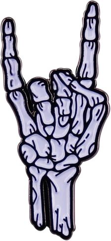 Sign of the Horns Rock On Skeleton Hand Heavy Metal Music Evil Eye Wicca 1.25" Enamel Pin Badge in Saudi Arabia